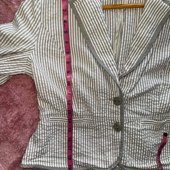 Sandro Paris Women's Jacket 100% Cotton Grey And White Seersucker Size M GUC - Picture 8 of 9